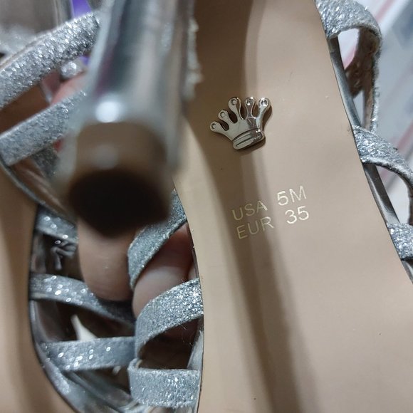 NINA Women's Sparkling Glittering Silver Dress Sandals Heels SIZE 5 - Picture 9 of 12